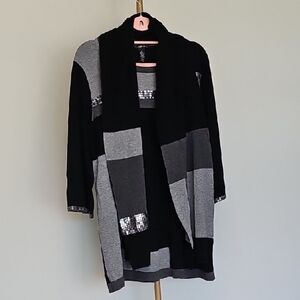 NWOT Style & Co Color-Block Black/Gray Sequin Sweater Cardigan w/Removable Scarf